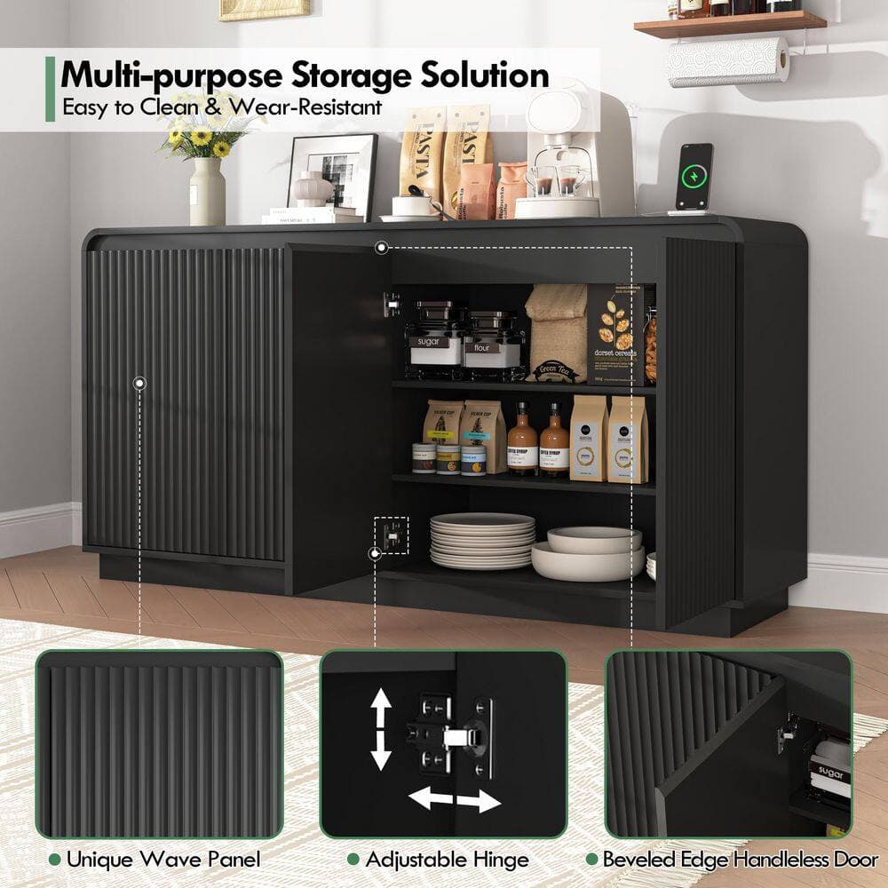 Unbranded 59.10 in. W 15.7 in. D 30.7 in. H Wood Linen Cabinet with Doors, Adjustable Shelves for Living Room (4)