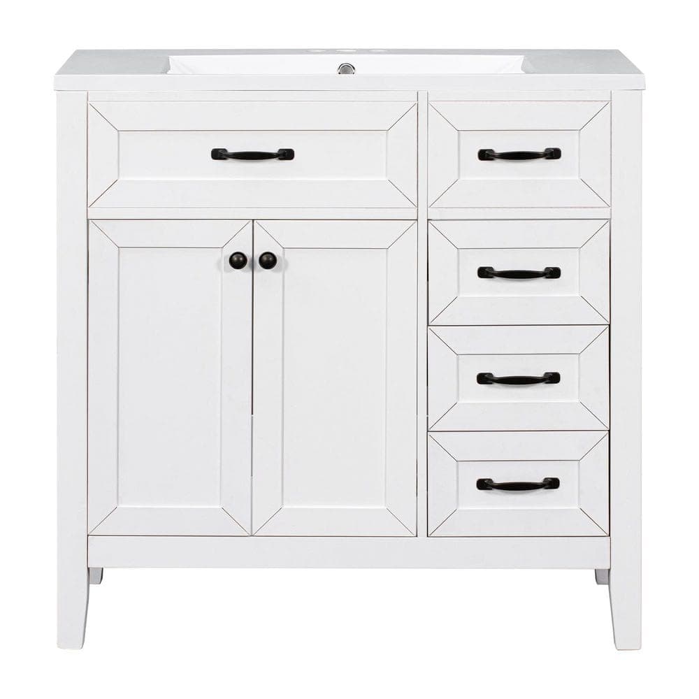 Noble House Isdar 35.5 in. W 17.7 in. D 35 in. H Bath Vanity Cabinets without Tops with Drawers and Cabinet (1)