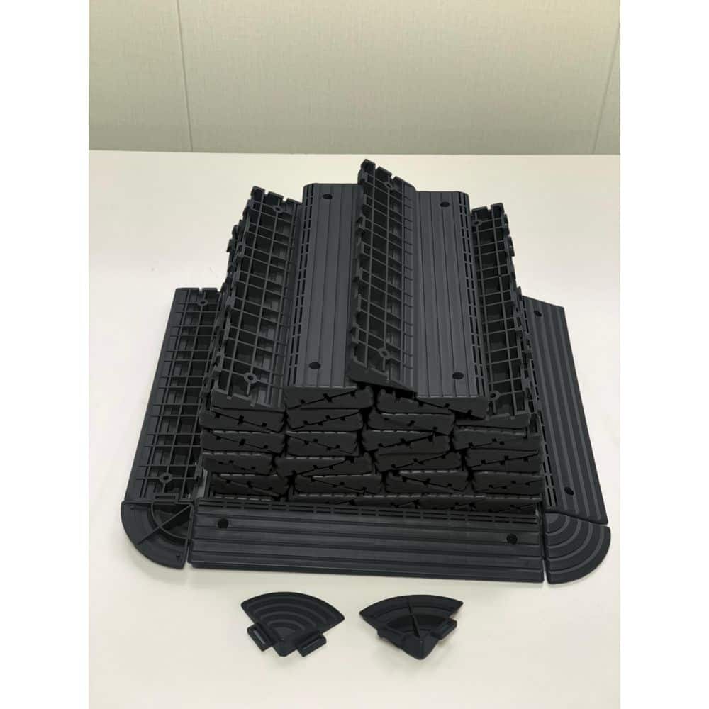 GOGEXX 1 ft. x 2.40 in. Plastic Flooring Deck Tile Edge Sealing Strip and Corner Kit in Gray (30 Strips and 4 Corners per Pack) (3)