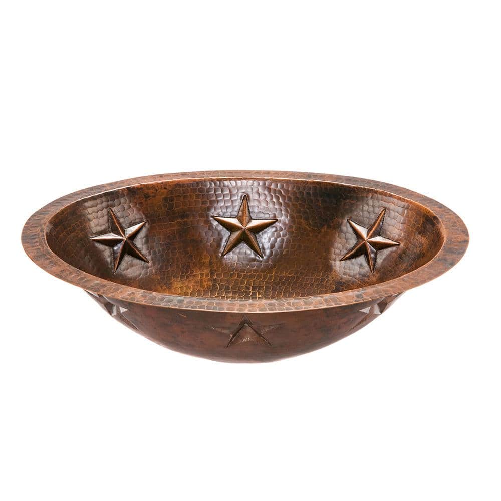 Premier Copper Products Under-Counter Oval Star Hammered Copper Bathroom Sink in Oil Rubbed Bronze (1)