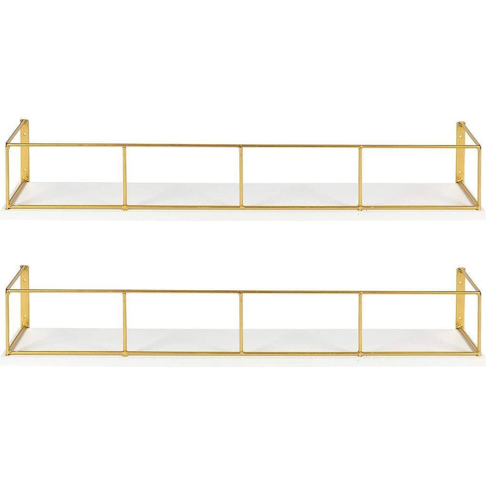 Dyiom 24 in. W x 4 in. H x 4 in. D White/Gold Over The Toilet Storage Bathroom Shelves, Wall Mounted with Adjustable Shelves (1)