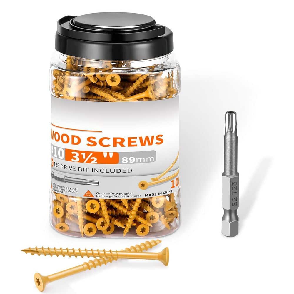 Afoxsos Hardened Steel Ceramic Coated Rust Resistant Deck Wood Screws Flat Head Star Drive 100-Pack (1)