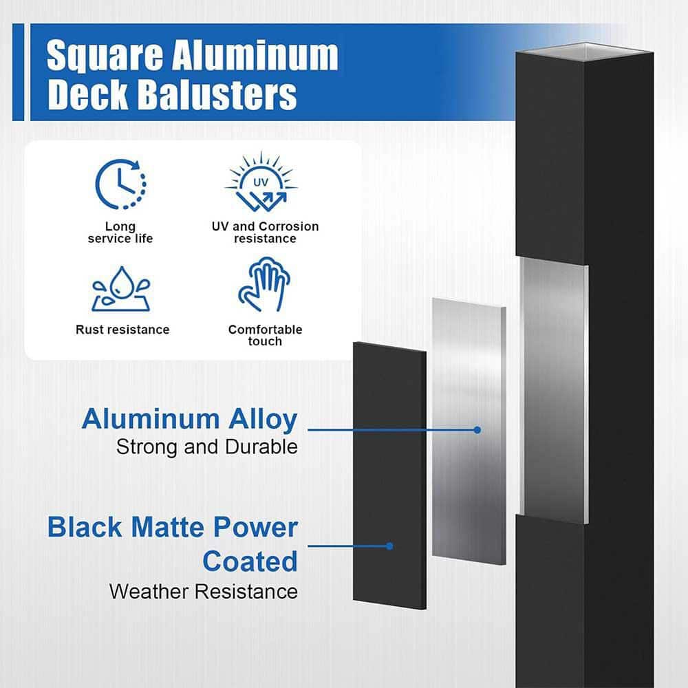 Afoxsos 26 x 3/4 Black Aluminum Deck Spindles with Anti-UV Connectors 120-Pack for Wood and Composite Railing (3)
