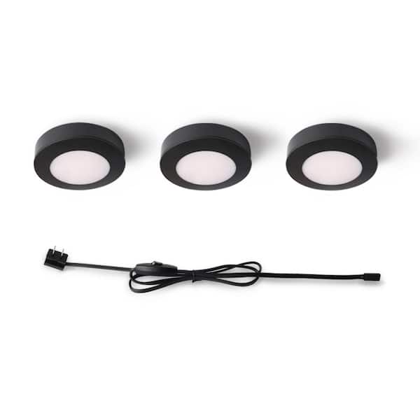 Commercial Electric 3-Light Plug-In LED Black Puck Light Kit with CCT Changing (2700K/3000K/4000K)