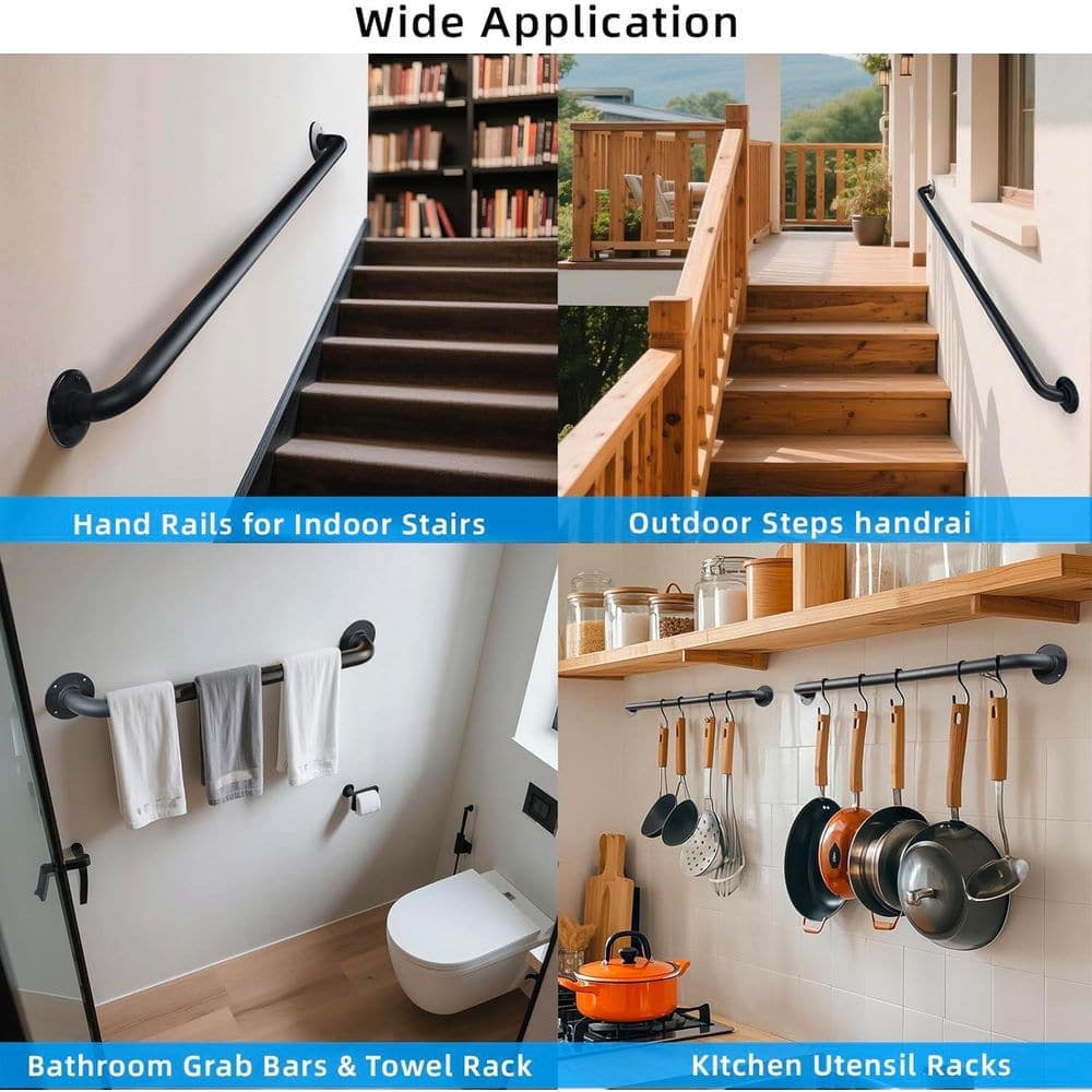 Afoxsos 2 ft. Iron Indoor Outdoor Stair Handrail Black Matte Finish Safety Grab Bar for Elderly 24 in. Railing (2)