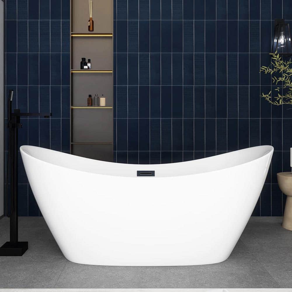 Boosicavelly 67 in. x 30 in. Acrylic Freestanding Soaking Bathtub in Gloss White (2)