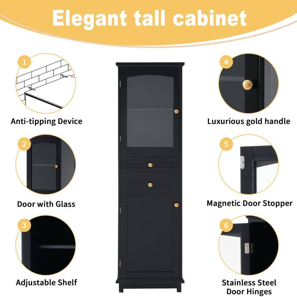Boosicavelly 18 in. W x 14 in. D x 63 in. H Black Linen Cabinet (3)