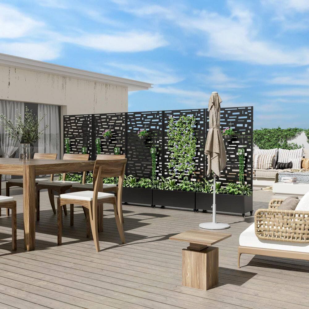 Lumioca 71.37 In. H x 35.1 In. W Black Metal Rectangle Outdoor Planting Box With Wide Brim Climbing Frame Wall Decor. (2)