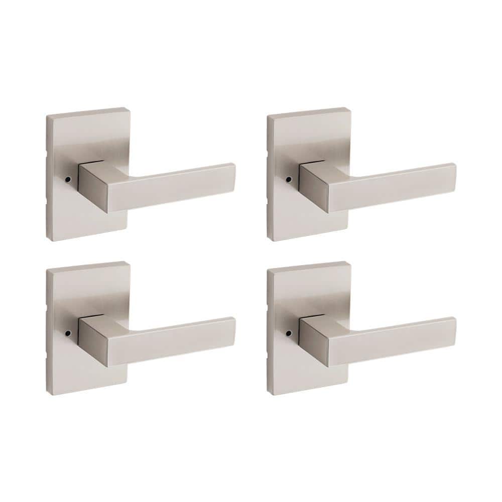 Kwikset Singapore Satin Nickel Rectangular Straight Bed/Bath Door Handle 4 Pack