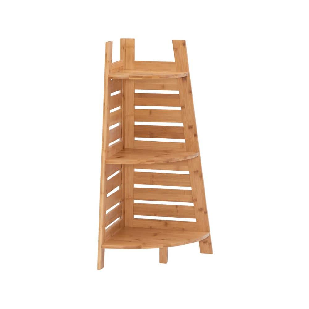 Linon Home Decor Broadmore 14.5 in. W x 32.75 in. H x 14.5 in. D Bamboo Triangle Corner Shelf in Natural Brown