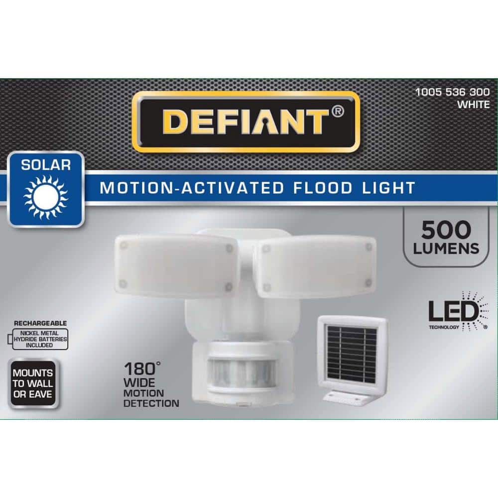 Defiant 180° White Motion Sensor Solar Powered Outdoor 2-Head LED Security Flood Light 500 Lumens (3)