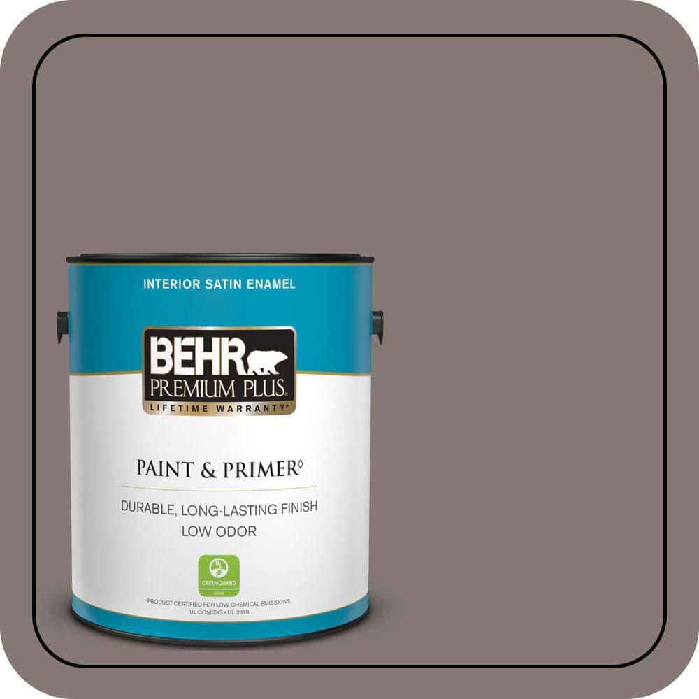 BEHR PREMIUM PLUS 1 gal. #N140-5 Complex Gray Satin Enamel Low Odor Interior Paint & Primer