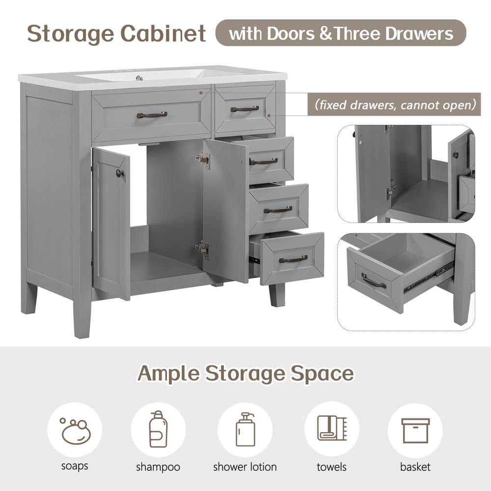 Tileon W 18 in. D 35 in. H Freestanding Bath Vanity Cabinet without Top with 2-Doors and Storage Drawers (3)