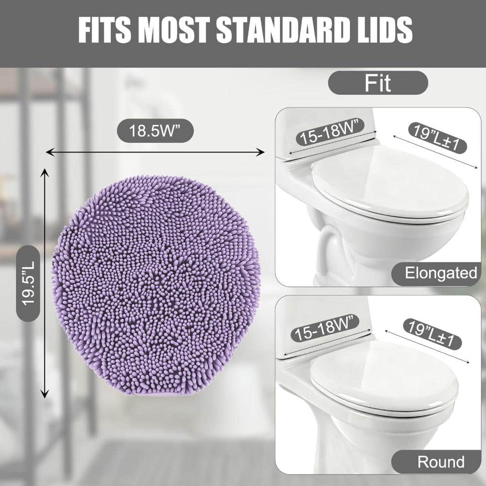 Unbranded Multi-Color Chenille Toilet Lid Cover 19.5 x 18.5 in. Machine Washable Latex Non-Slip Round Elongated (2)