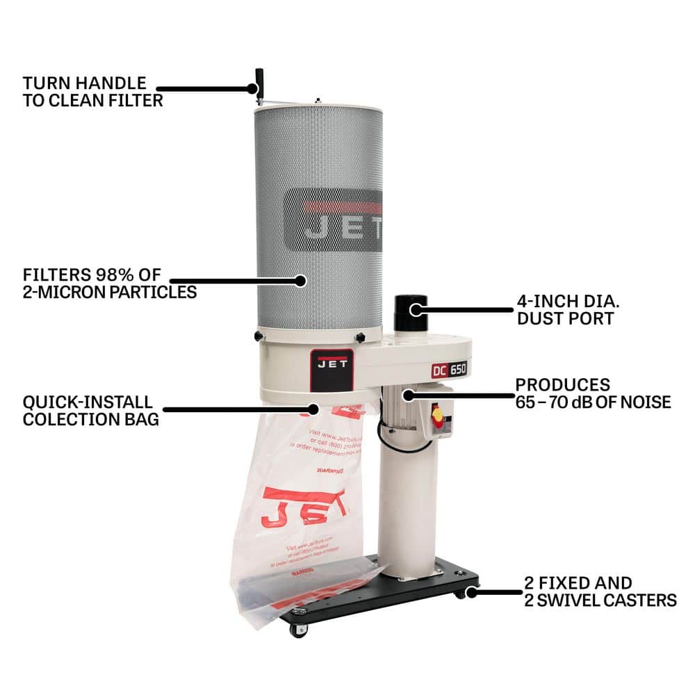 Jet 1 HP 650 CFM 4 in. Dust Collector with 2-Micron Canister Kit, 115/230-Volt, DC-650CK (2)