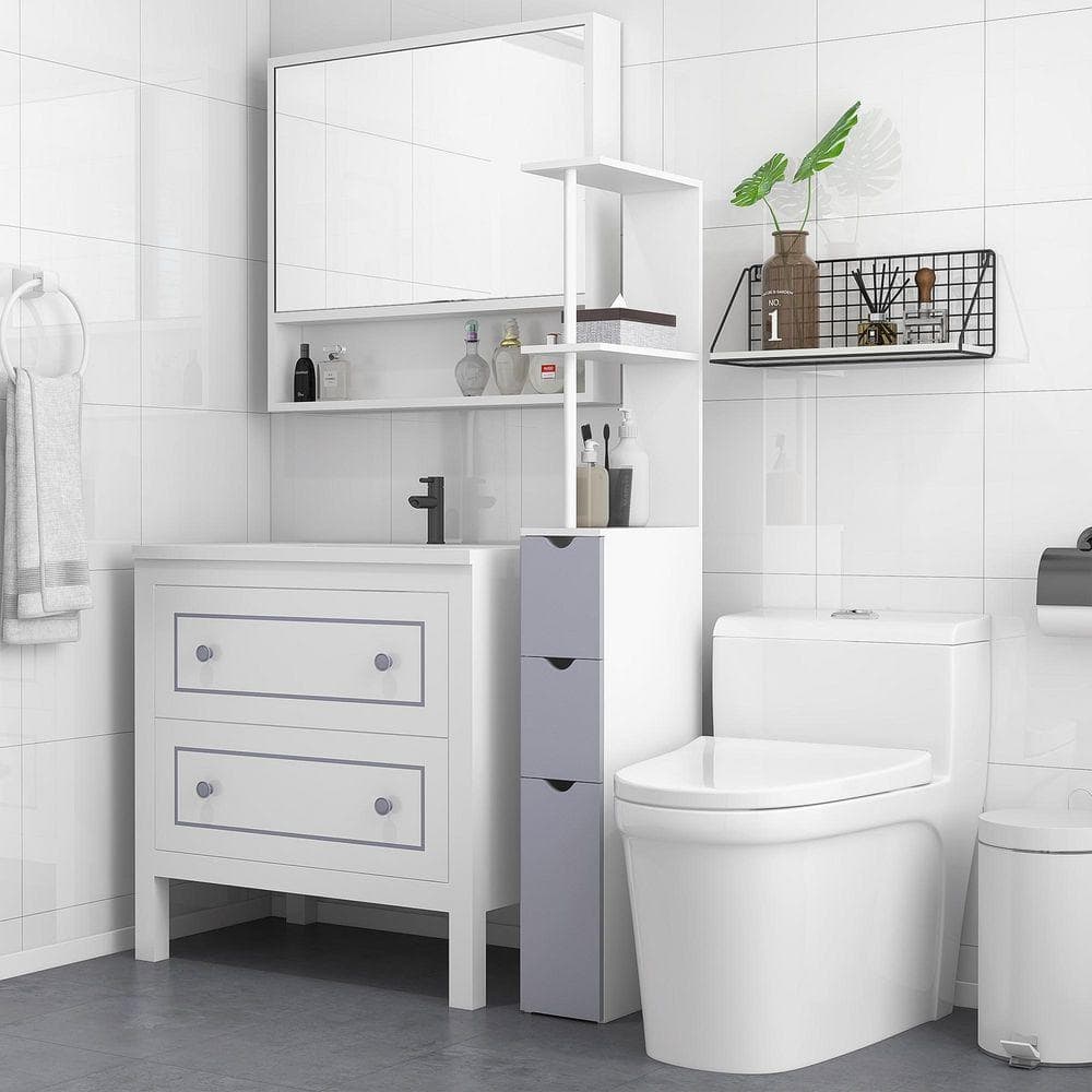 IDEAGLE 12 in. W x 6 in. D x 53.5 in. H White Linen Cabinet with 2-Open Shelves and 2-Door Cabinet Tall Bathroom Storage Cabinet (2)