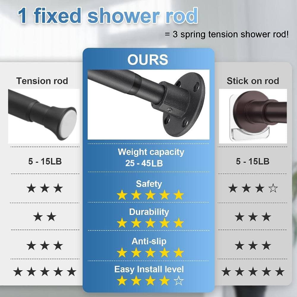 Unbranded Wall-Mount Heavy-Duty Shower Curtain Rod Adjustable 28-76 in. Steel 4-Screw Wall Anchors in Matte Black (3)
