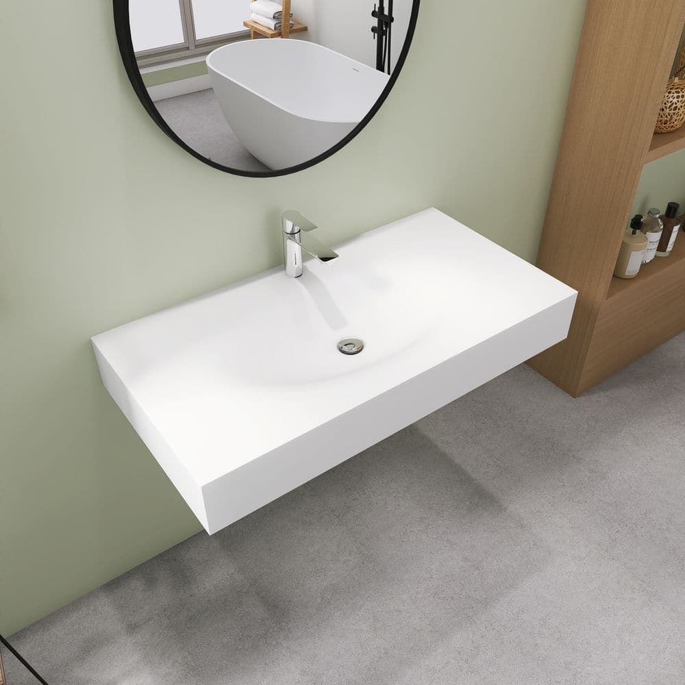 SJ STAR&JANE 42 in. Wall Mount Rectangle Vessel Sink, Solid Surface Bathroom Vessel Sink (3)