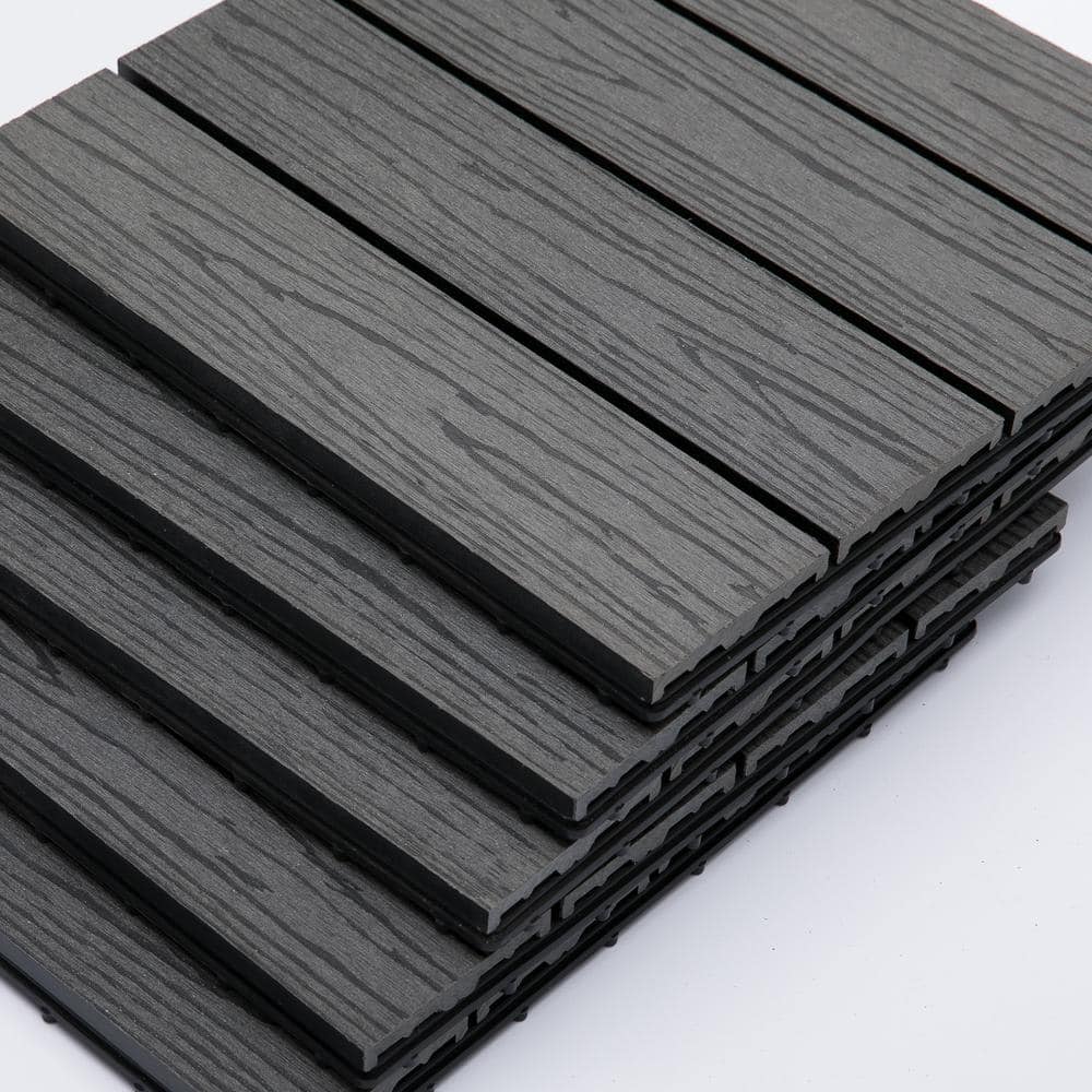 cadeninc 12 in. x 12 in. Gray Square Outdoor Interlocking Deck Tiles All Weather (Set of 11 Tiles) (3)
