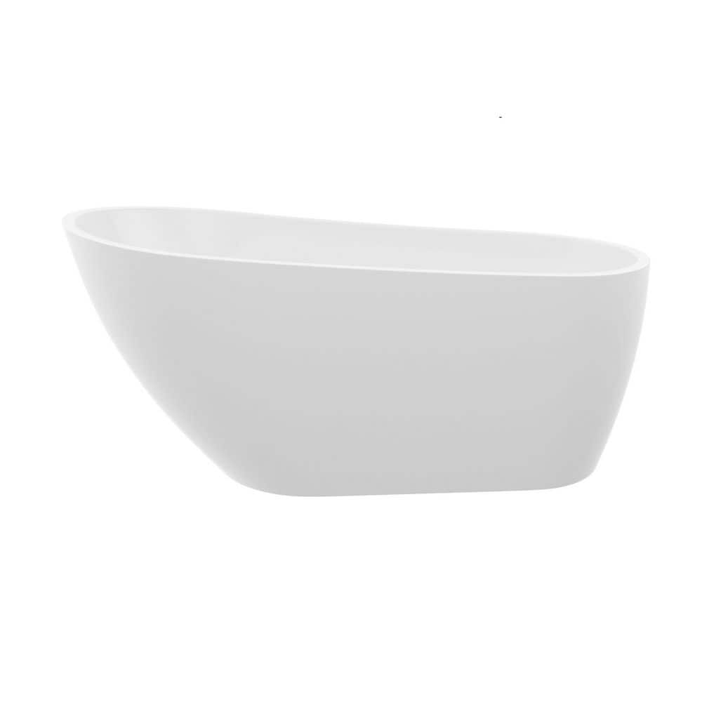 LUXSHERY 59 in. x 29.5 in. Acrylic Freestanding Contemporary Soaking Bathtub with Center Drain and Chrome Overflow in White