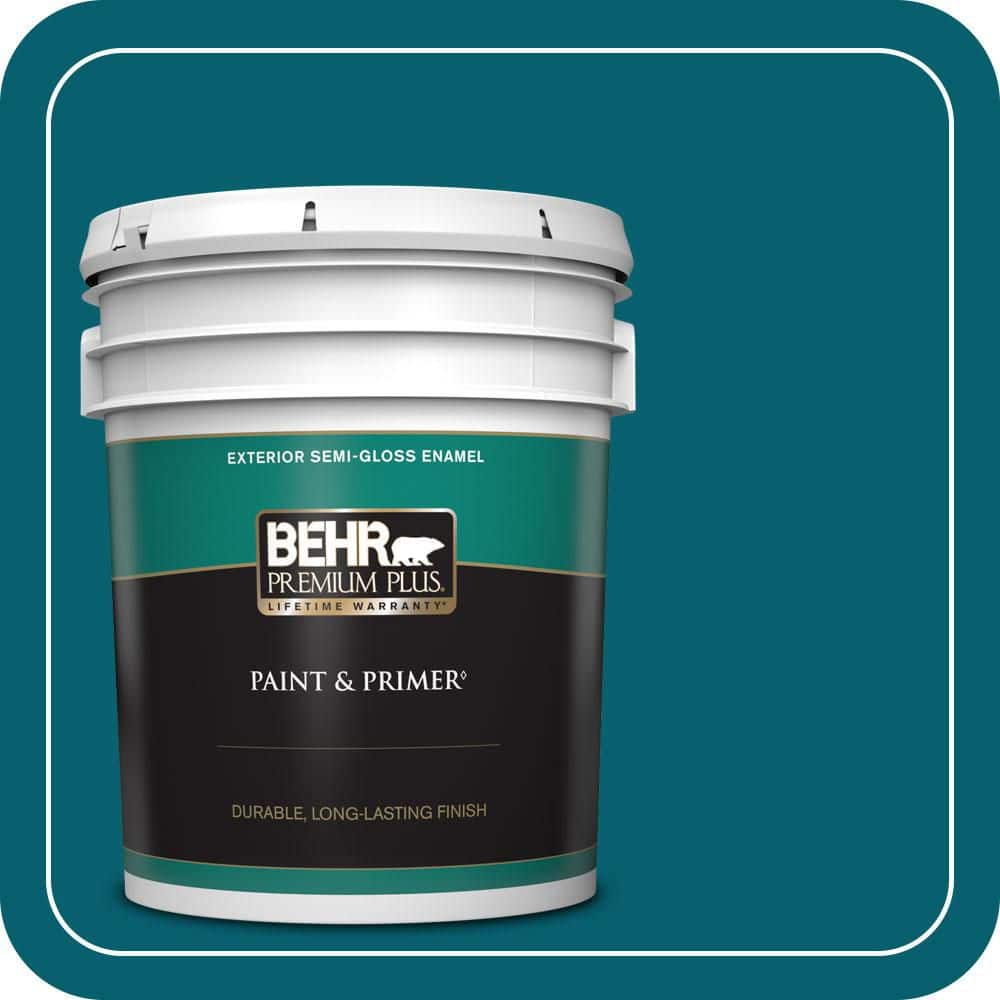 BEHR PREMIUM PLUS 5 gal. #T16-04 Galapagos Semi-Gloss Enamel Exterior Paint & Primer