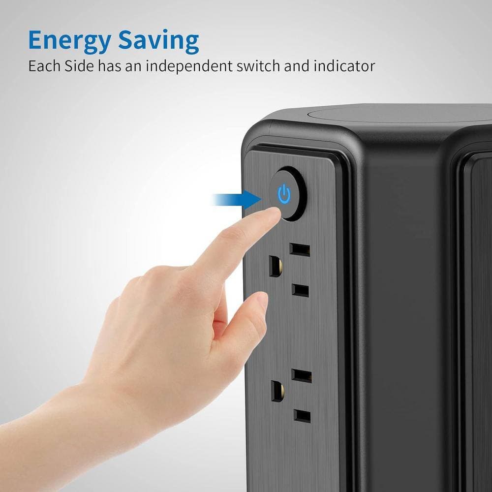 Yichuhaoxi 15 ft. Cord Flat Plug 16-Outlets Surge Protector Power Strip Tower with 4 USB-A Ports, 1080 Joules in Black (3)