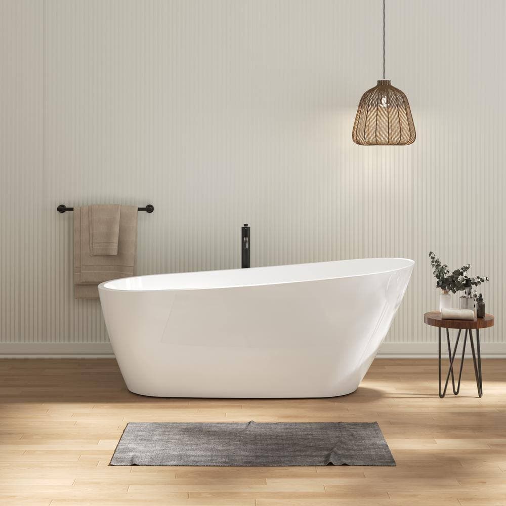 VANITYFUS 29.7 in. Oval Acrylic Freestanding Soaking Bathtub with Pop-up Drain and PVC Drainpipe Glossy White (2)