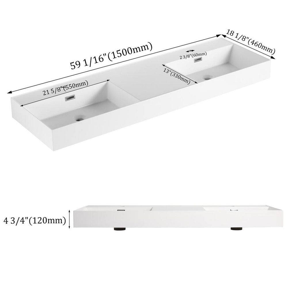 LIVACA 60 in. 18 in. Drop-In Bathroom Sink in American White Oak Resin with Integrated Basin and Vanity Top Only (2)