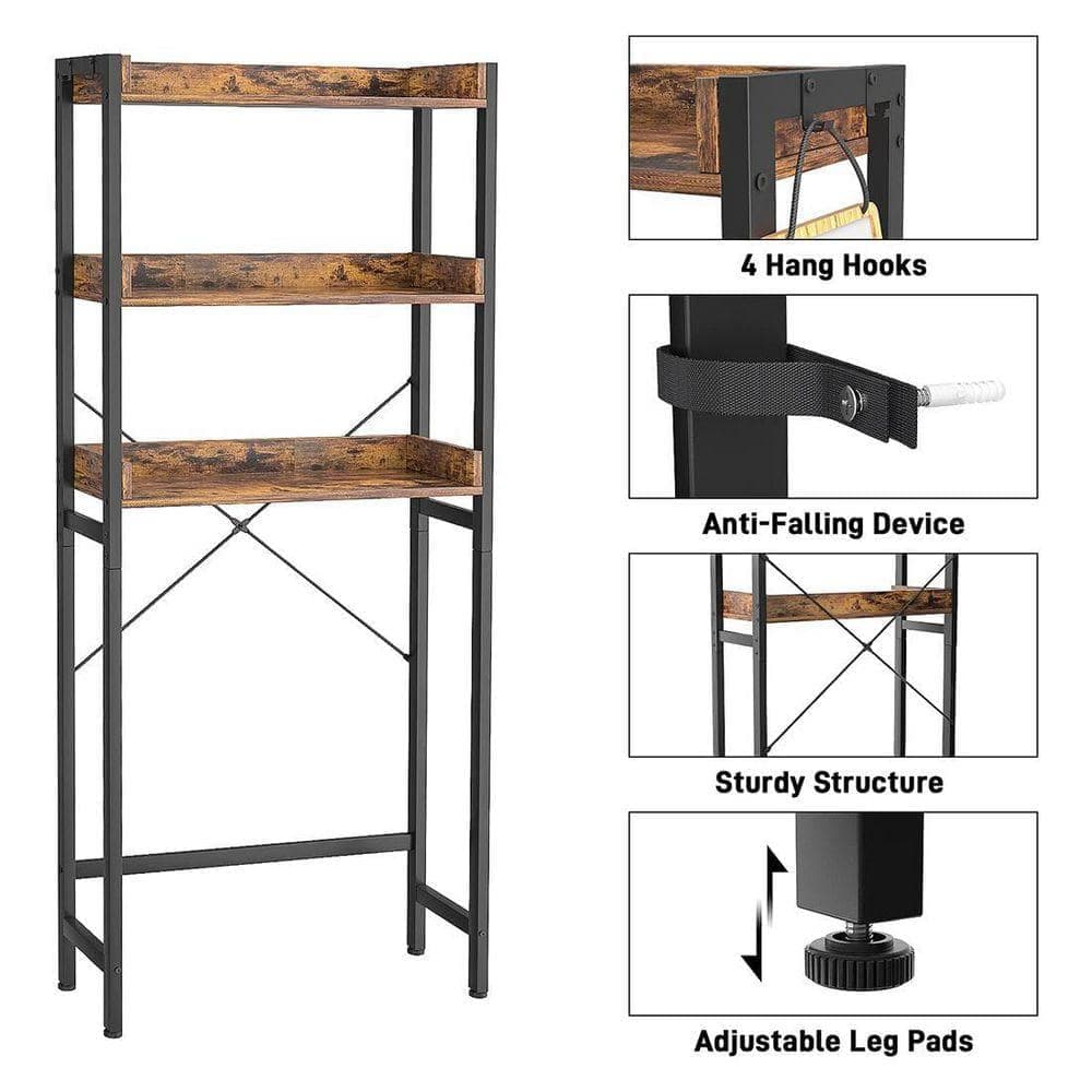 Dracelo 24.8 in. W x 63.7 in. H x 9.4 in. D Brown Bathroom Over-the-Toilet Storage in Rustic (3)
