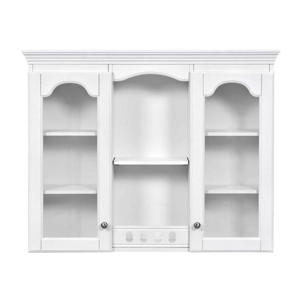 XUJMK 35 in. W x 8 in. D x 28 in. H Bathroom Storage Wall Cabinet, Medicine Mounted Cabinet, 2 Glass Doors Ample Storage White