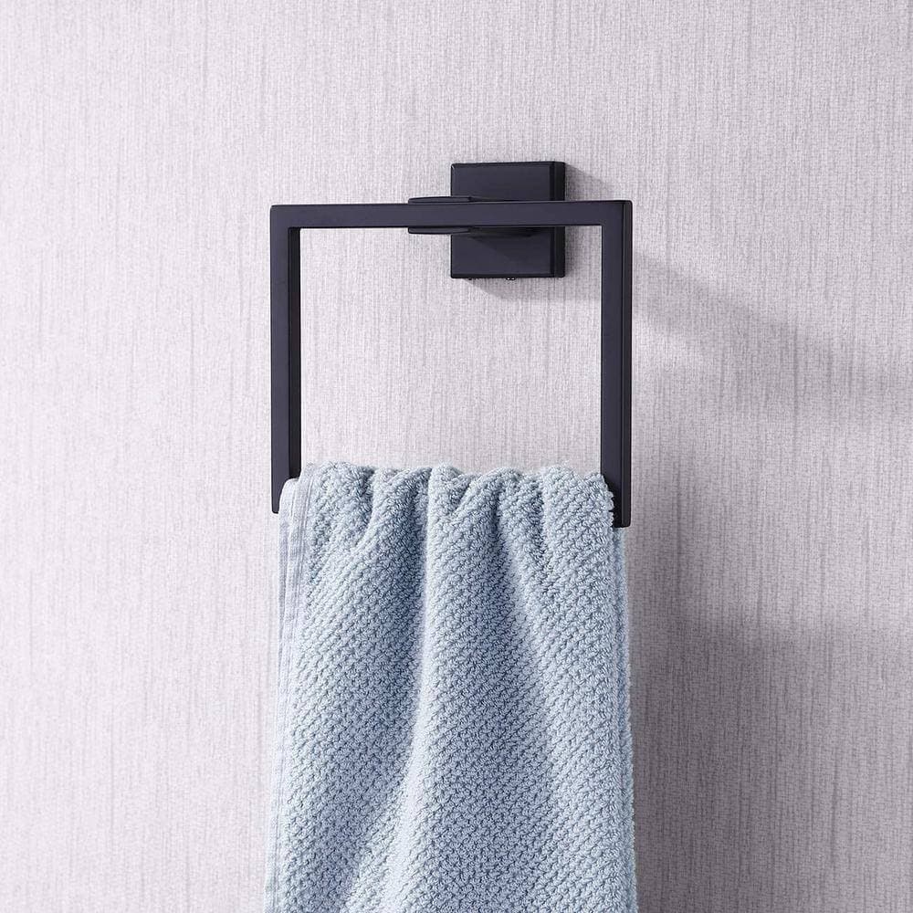 ACEHOOM Wall Mount Bathroom Square Towel Ring in Matte Black (3)