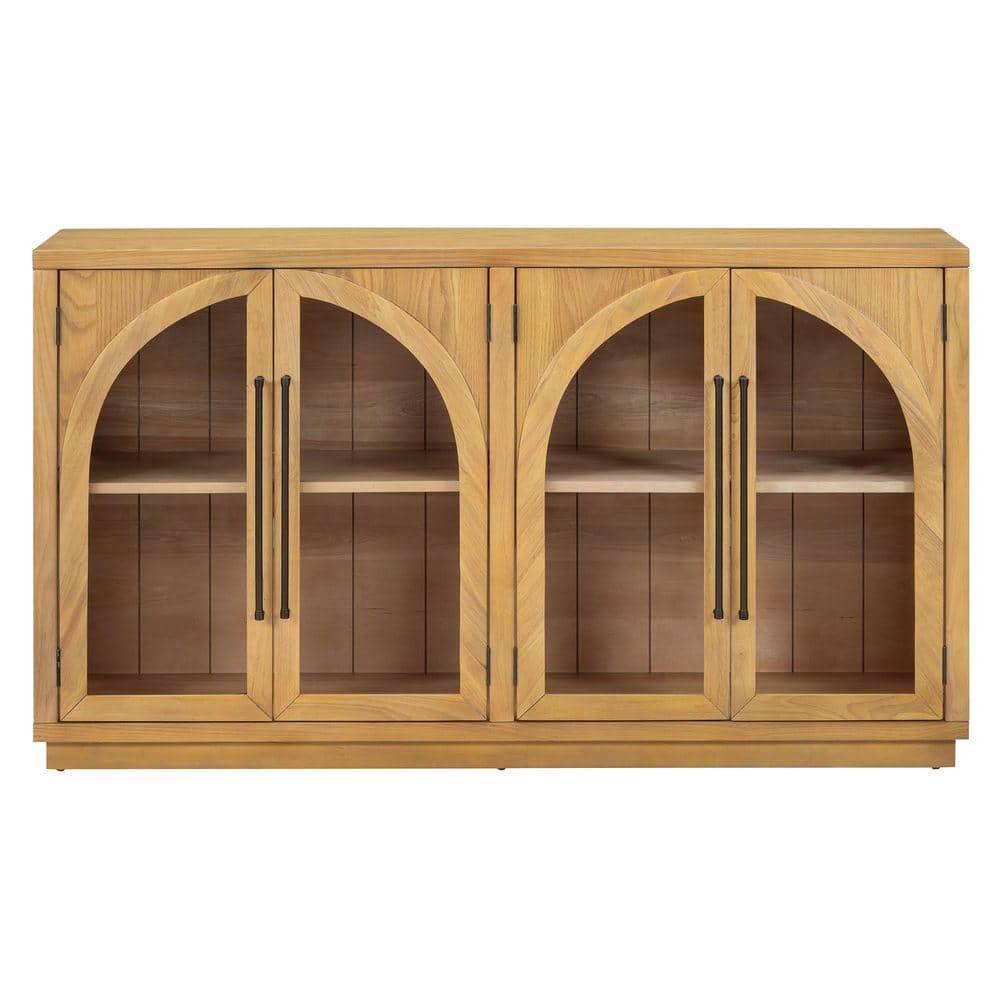 COWLOWN 60 in. W x 15.9 in. D x 34.3 in. H Brown Linen Cabinet with Glass Doors, Adjustable Shelves (1)