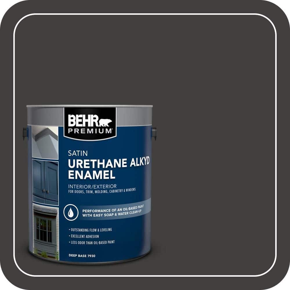 BEHR PREMIUM 1 gal. #N510-7 Blackout Urethane Alkyd Satin Enamel Interior/Exterior Paint (1)