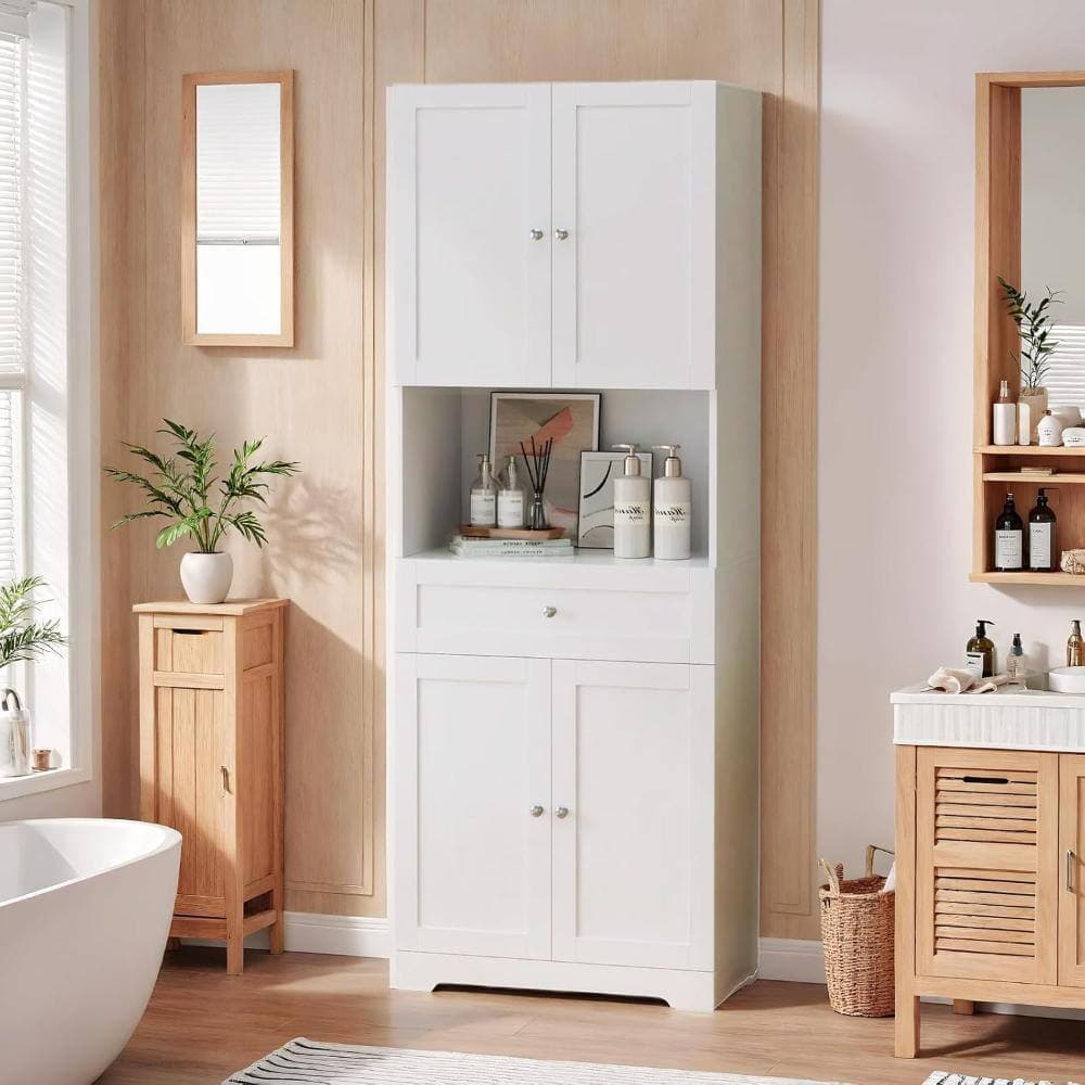 Whatseaso 23.6 in. W x 13.7 in. D x 67.5 in. H White Linen Cabinet with Drawer and Doors (2)