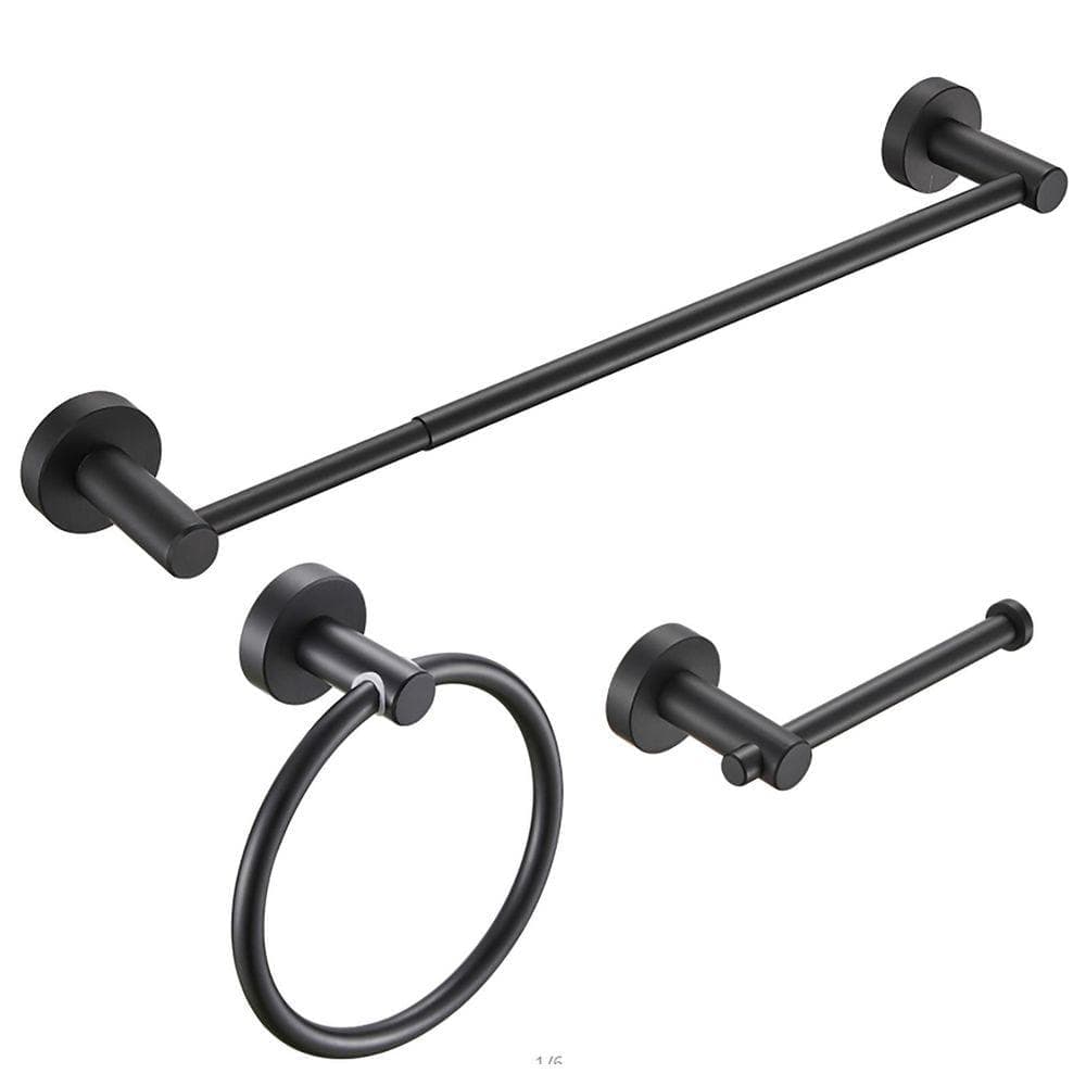 Flynama 3-Piece Wall Mounted Hand Towel Holder in Matte Black, 16-27 in. Aluminum Adjustable Bathroom Accessories Set