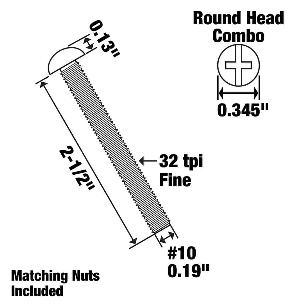 Everbilt #10-32 x 2-1/2 in. Zinc Plated Combo Round Head Machine Screw (3-Pack) (3)