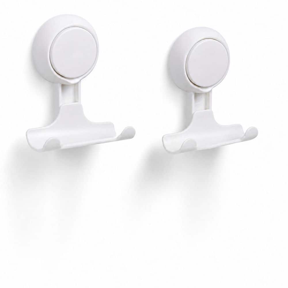 LAIFUCAM Suction Cup Hook Razor Holder in White for Shower Bathroom Towel Loofah Squeegee Damage-Free 2 Pack (1)