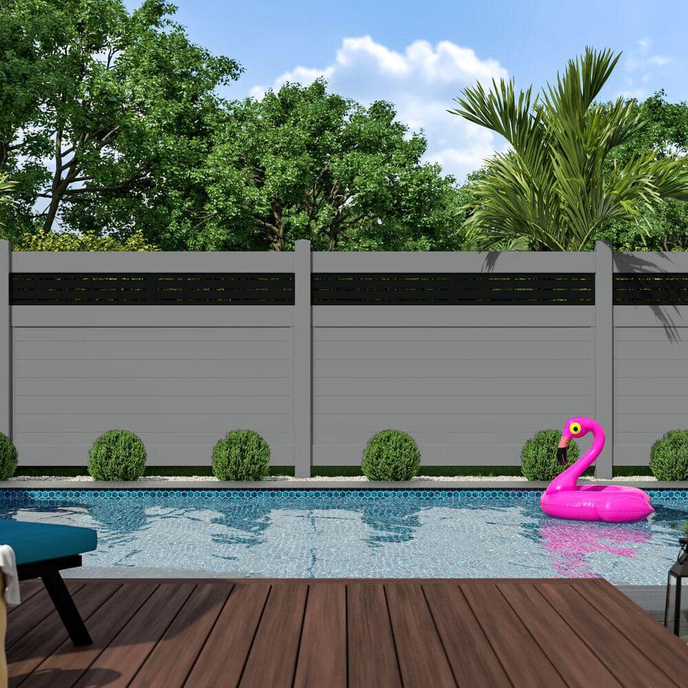 Barrette Outdoor Living Horizontal Boardwalk 6 ft. H x 8 ft. W Gray Semi-Privacy Vinyl Fence Panel (Unassembled) (2)