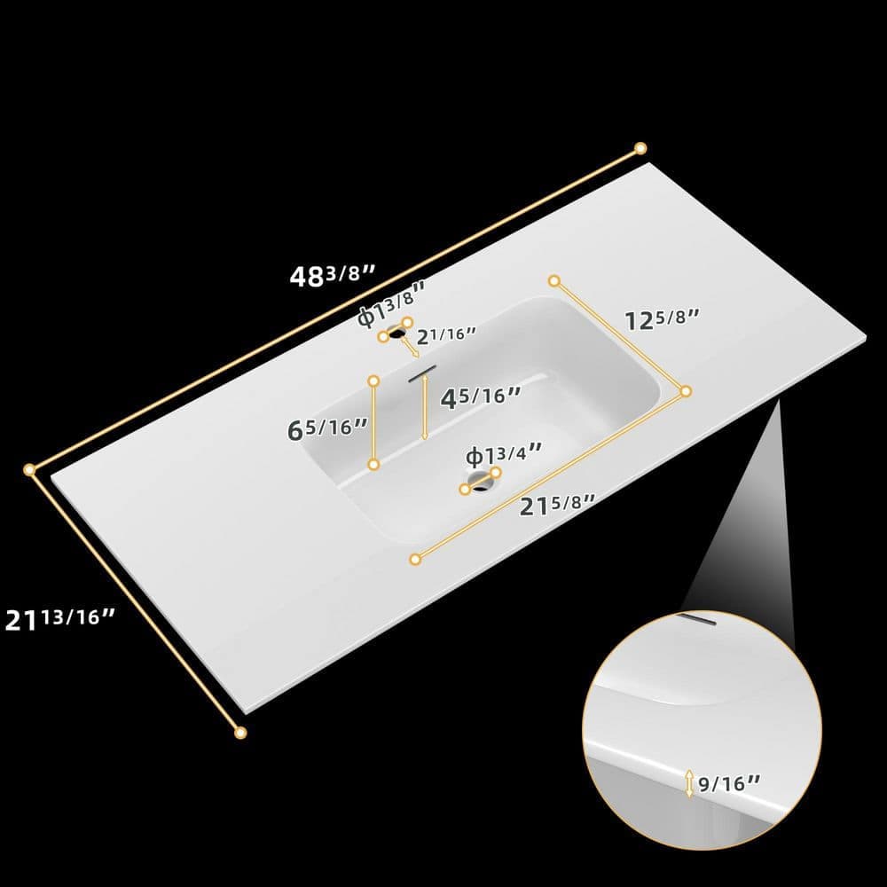Getpro 48 in. W 22 in. D Solid Surface Single Sink Bathroom Vanity Top with Predrilled Single Faucet Hole (2)