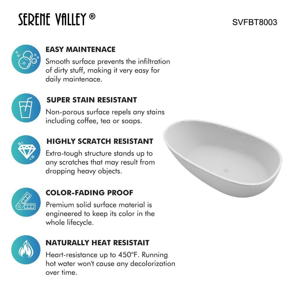 SERENE VALLEY Phi 71 in. Solid Stone Resin Flatbottom Non-Whirlpool Bathtub in Matte White (3)