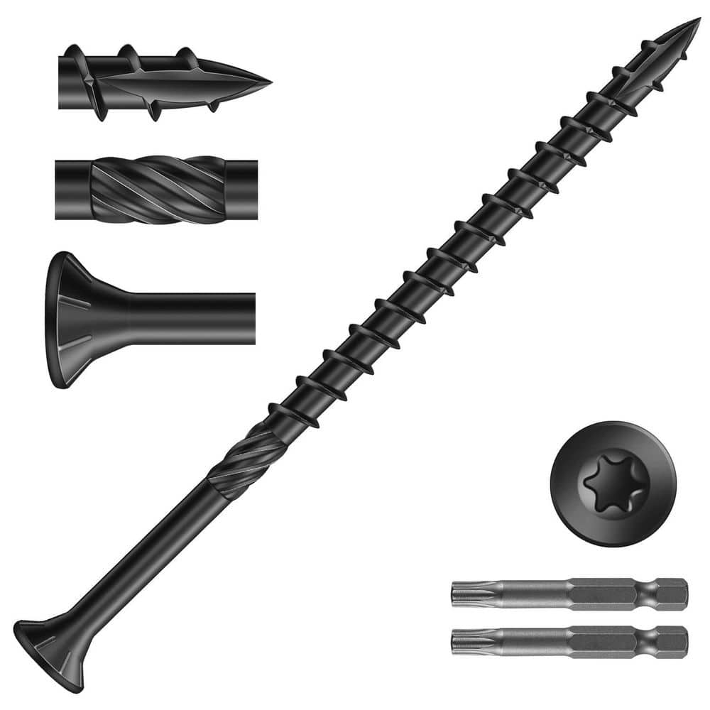 Afoxsos Carbon Steel Black Rust Resistant Epoxy Coated Deck Screws Flat Head (115-Pack) with T25 Star Bit (1)