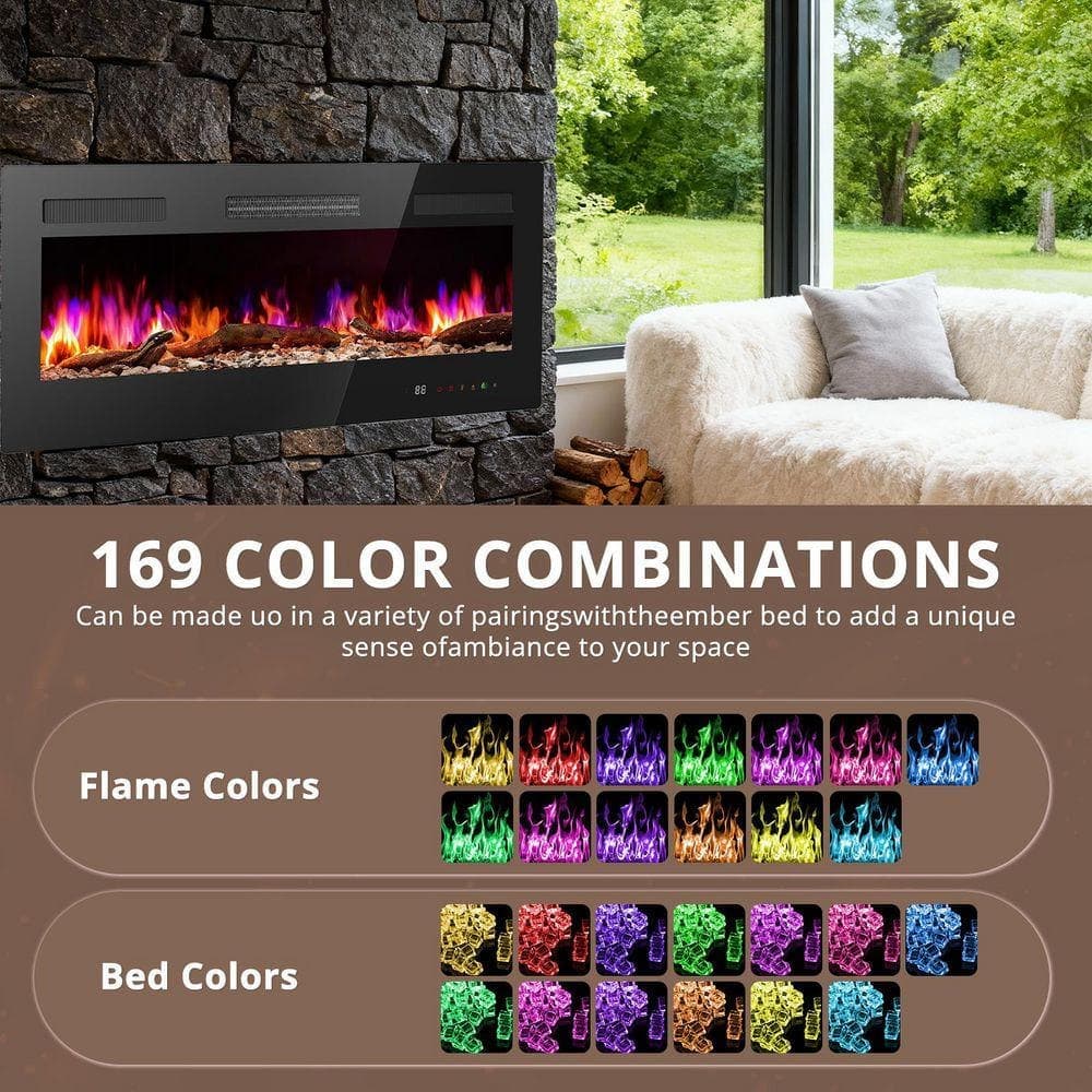 Yangming Classic 42 in. 1500 W Electric Fireplace Insert Adjustable Flame Effect with Remote and Touch Panel Control (3)