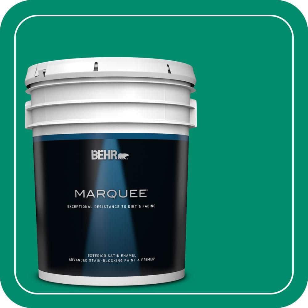 BEHR MARQUEE 5 gal. #S-G-470 Festive Green Satin Enamel Exterior Paint & Primer