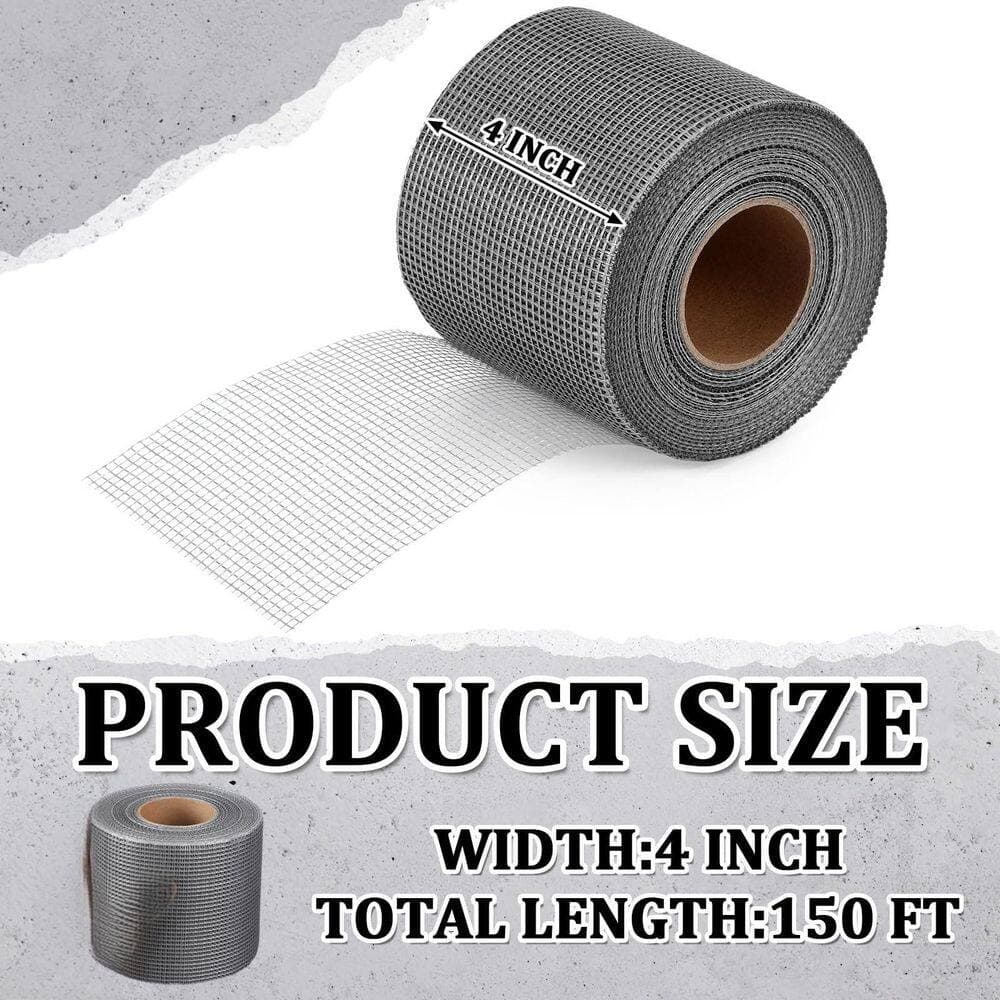 Laybus 150 ft. x 4 in. Cement Board Joint Tape Self Adhesive Durable Gray Fiberglass Drywall Mesh for Cement Board Repairing (2)