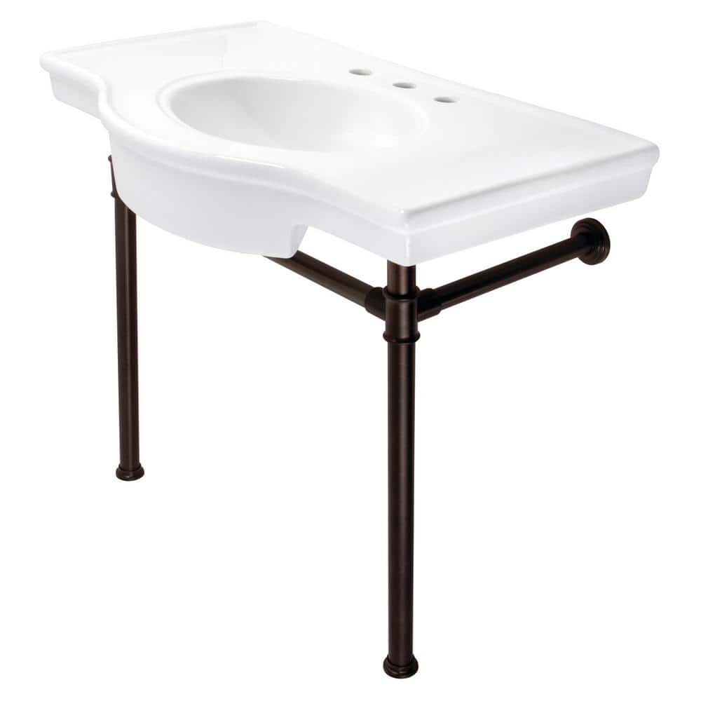 Kingston Brass Imperial Console 37 in. Console Table in Vitreous China with Metal Legs in Oil Rubbed Bronze (1)