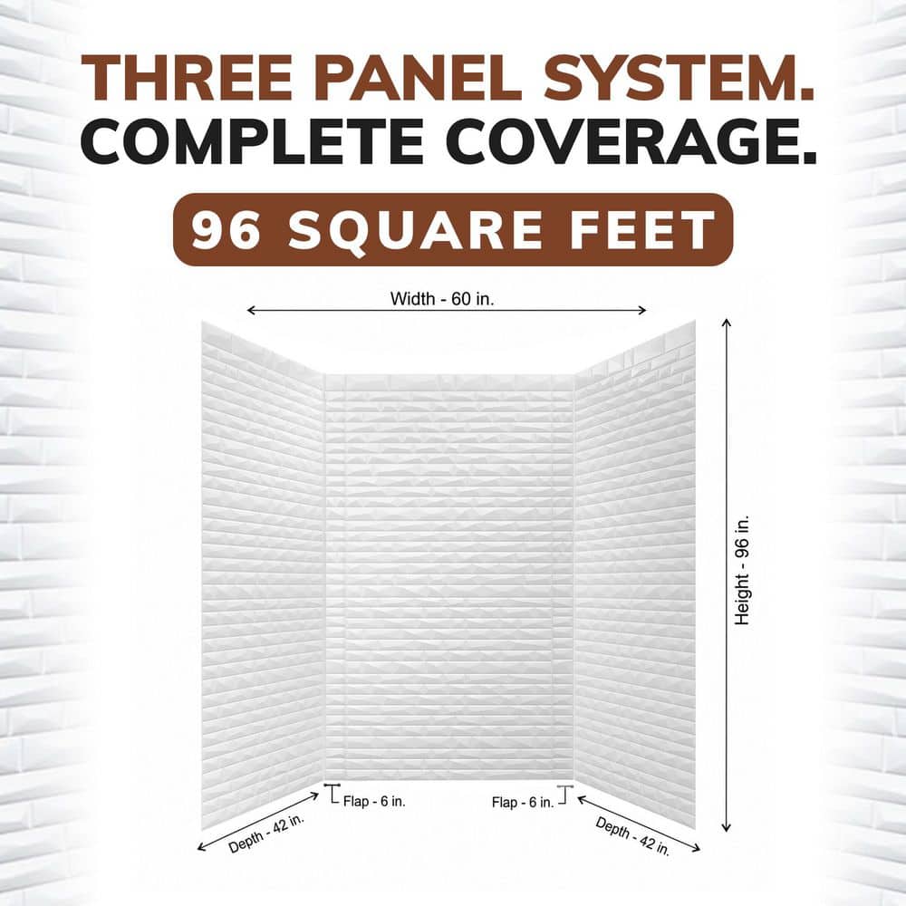 FROM PLAIN TO BEAUTIFUL IN HOURS Vista 60 in. W x 96 in. H x 42 in. D Three piece Glue-Up PVC Tub Surrounds Wall Panels in Gloss White (2)