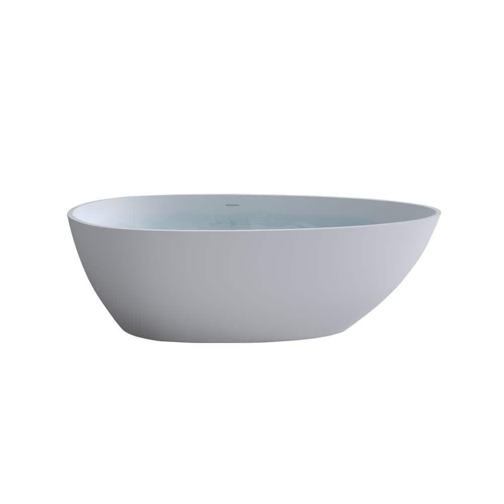 Boosicavelly 59 in. x 31 in. Solid Surface Freestanding Soaking Bathtub with Center Drain in Matte White (1)