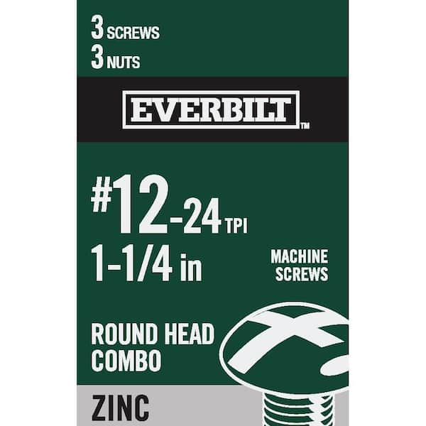 Everbilt #12-24 x 1-1/2 in. Combo Round Head Zinc Plated Machine Screw (3-Pack) (2)