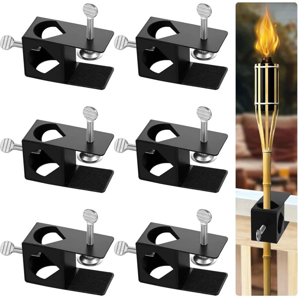 Afoxsos 6 Pieces Universal Torch Mounting Bracket Deck Porch Rail Torch Clips with Non-Slip Safe Clamping for Outdoor Use (2)