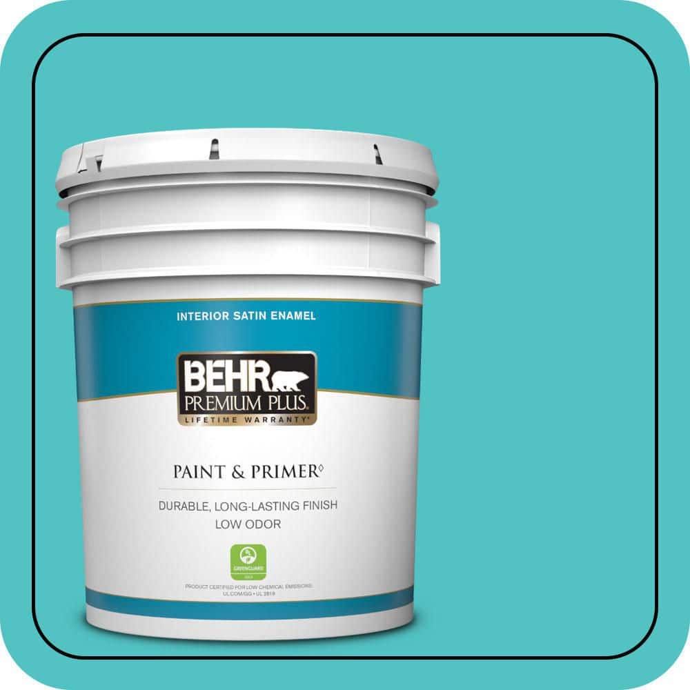 BEHR PREMIUM PLUS 5 gal. #500B-4 Gem Turquoise Satin Enamel Low Odor Interior Paint & Primer